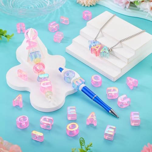 FASHEWELRY 50Pcs Vowel Large Letter Beads, 20mm Big Acrylic Alphabet Beads, Large Hole Vowel Bead Spacer for Bracelets Necklaces Bag Charms Shoelaces Keychains Lanyards (Hot Pink) - Image 2