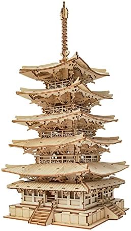 ROBOTIME 3D Puzzle Wooden Craft Kits for Adults DIY Model Building Kit Best Gift for Kids (Five-Storied Pagoda) by ROBOTIMEBuildingThingstoLife