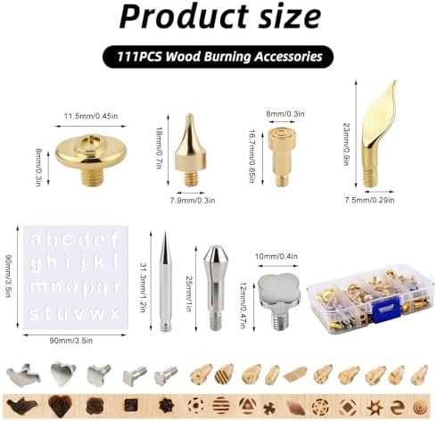 111 Pcs Wood Burning Tips and Stencils Kit,Wood Burning Letters, Numbers, Shapes and Symbols Tips for Pyrography Pen,DIY Embossing,Carving,Personalizing Crafts for Adults(Different Shape) - Image 2