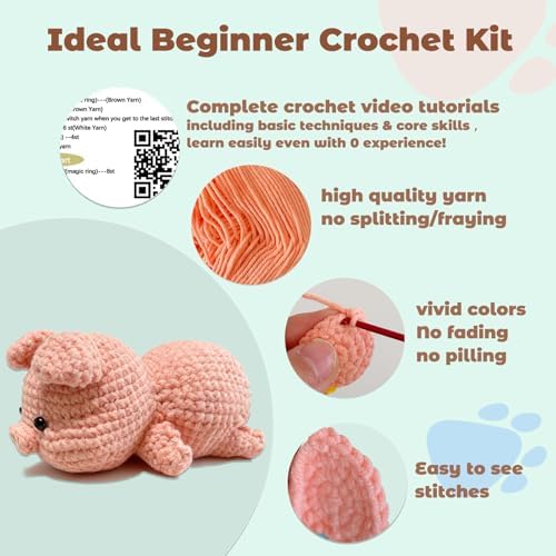 JueRum Pig Crochet Kit for Beginners Adult All-in-One Amigurumi Crochet Kit - Image 5