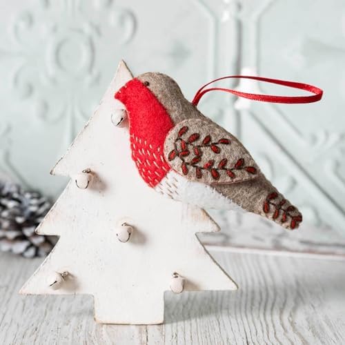 Wizardi Beginner Felt Craft Mini Kit for Adults - Embroidered Robin. Bird Felting Kit 7x9cm. Felting Tools. Wool Felting Supplies. Wool Felt. MKRBN1F Corinne Lapierre by Wizardi