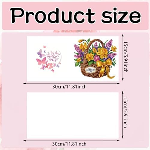 6Pcs Mother's Day Greeting Card DIY Diamond Art Painting Greeting Cards Special Shaped Diamond Blessing Folding Card Kit Arts Crafts for Holiday Festival-Flower Basket - Image 3