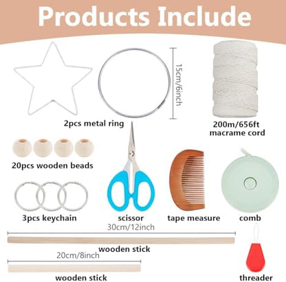 IFNUNLY 8 Set DIY Macrame Kit for Beginners Star Macrame Dream Catcher Handmade Macrame Plant Hanger Kit for Adults Wall Hanging Tapestry with Instruction Birthday Decor - Image 2