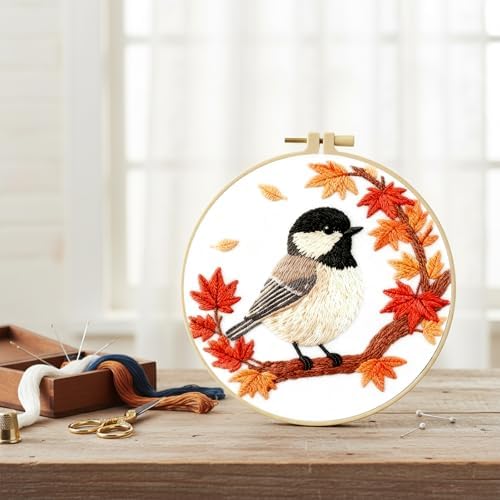 FRANDEK DIY Sparrow Stamped Embroidery Kit with Hoop for Adults - Image 2