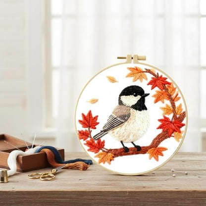 FRANDEK DIY Sparrow Stamped Embroidery Kit with Hoop for Adults - Image 2