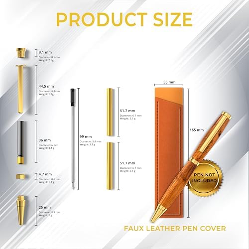 Pen Kits for Woodturning 10 Pack Premium Gold Plus Bonus 10 Pen Covers Pen Making Tools with Black Ink Pen Making Kit Slimline Pen Turning Supplies Twist Pen Kit Lathe Turning Supplies for DIY Coppe - Image 3