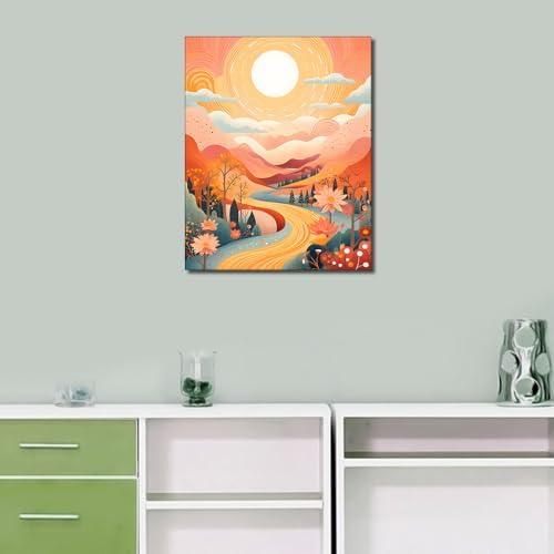 TUMOVO Abstract Framed Paint by Numbers Kit for Adults Beginner, Landscape Adult Paint by Number Acrylic Pigment Drawing, Flower DIY Painting by Numbers on Canvas for Gift Home Wall 16"x20" - Image 2