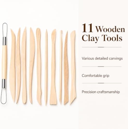 11 Pcs Clay Sculpting Tools, Double Ended Clays Modeling Tools Pottery Wooden Sculpting Tool Polymer Pottery Dough Modeling Tool Kit for Cutting Carving Shaping Detailing - Image 3