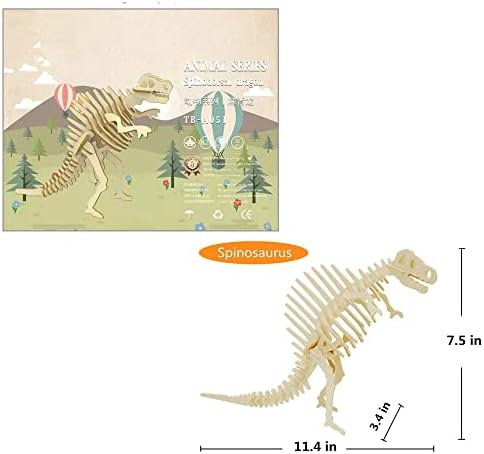 3D Wooden Dinosaur Puzzle, 3 Piece Set Wood Dino Skeleton Model Puzzle - Image 2