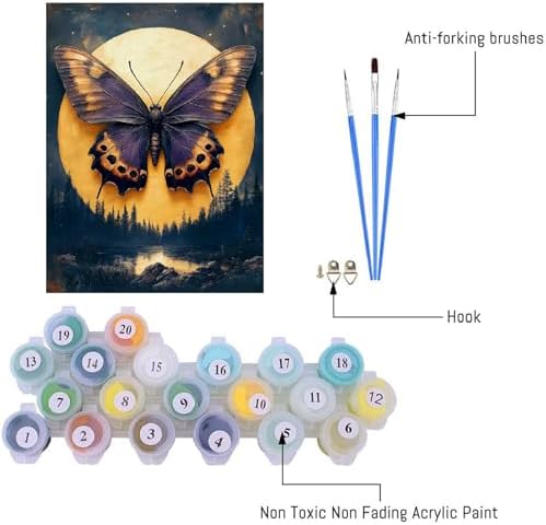 VIGEGU Butterfly Paint by Numbers Kit for Adults Beginner with Framed,Easy Adult Paint by Number Kits on Canvas DIY Painting for Beginners Art by Numbers for Home Wall Decor 10x12 Inch - Image 5