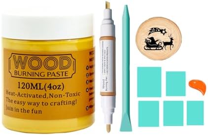Wood Burning Paste Pen Kit 8pcs, 4OZ Wood Burning Gel with Pen, 6pcs Squeegees, Heat Activate Paste for Craft Stencil, Etching Cream Wood Burning Design for Beginners DIY on Wood, Canvas, Denim by JAJADO