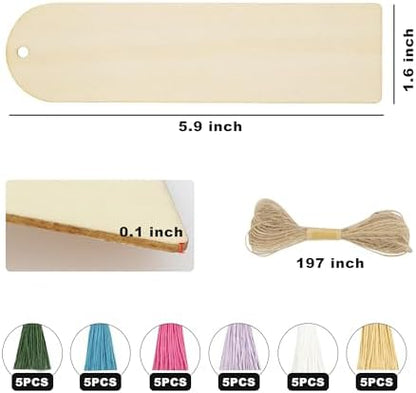 SWATOM Wood Bookmarks Blank DIY Semicircle Wooden Bookmark Craft Bulk 30 PCS Unfinished Wood Tags Ornaments with Holes and Tassels for Wedding Party Birthday Decoration - Image 4