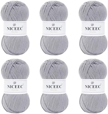 NICEEC 300g Soft Assorted Colors Yarn 100% Acrylic 870yds -Light Gray by NICEEC