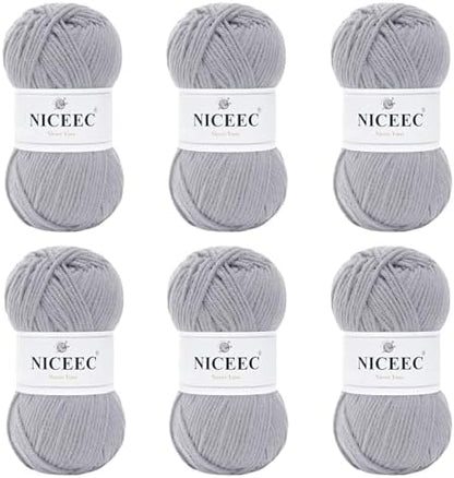 NICEEC 300g Soft Assorted Colors Yarn 100% Acrylic 870yds -Light Gray by NICEEC