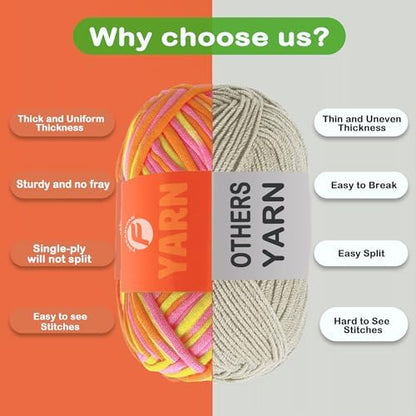 4x50g Beginner Easy Yarn Kit for Crocheting and Knitting; Worsted-Weight Medium #4;Crocheting and Knitting kit with Tool Set (Sunglow+Blue+Green+White, 4 Skein) - Image 3
