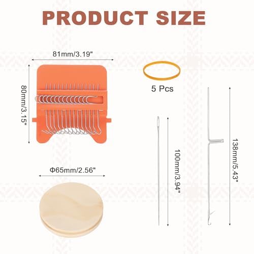 MECCANIXITY Mini Darning Loom, 14 Hooks Wood Weaving Knitting Machine with Knitting Needles for Repair Jeans Socks DIY Craft, Knit Patch Loom Weave Tool, Orange - Image 2
