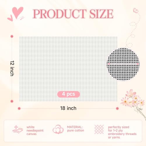 13 Mesh Needlepoint Canvas Kit - 80Pcs Beginner Needlepoint Kits for Adults, Includes 4 Pcs 18" x 12" Needlepoint Canvas,Threads, Markers, Tapes, Needles, Scissor, Protection Covers and Ripper - Image 2
