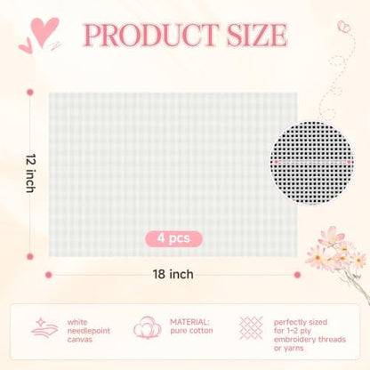 13 Mesh Needlepoint Canvas Kit - 80Pcs Beginner Needlepoint Kits for Adults, Includes 4 Pcs 18" x 12" Needlepoint Canvas,Threads, Markers, Tapes, Needles, Scissor, Protection Covers and Ripper - Image 2