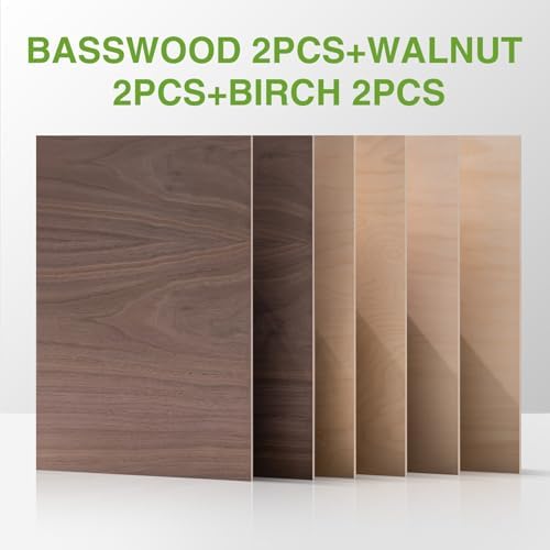 Rowood 6 Pack Plywood 1/8,2 Pack Walnut+2 Pack Basswood+Double Pack Birch,12x16.5x1/8inch,Thin 3mm Unfinished Plywood for Laser Cutting & Engraving,DIY Adult Craft Kits for Models Drawing,Wood Burning - Image 2