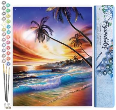 Figured'Art Paint by Numbers Kit for Adults Storm on The Beach 16"x20" - Craft Art Painting DIY Kit Rolled Canvas Without Frame by FiguredArt