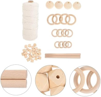 Happyyami DIY Macrame Kit Cotton Cord Wood Beads Round Rings Creative Craft Supplies for Adults Beginners Handmade Tapestry Material for Wall Hanging Projects - Image 4