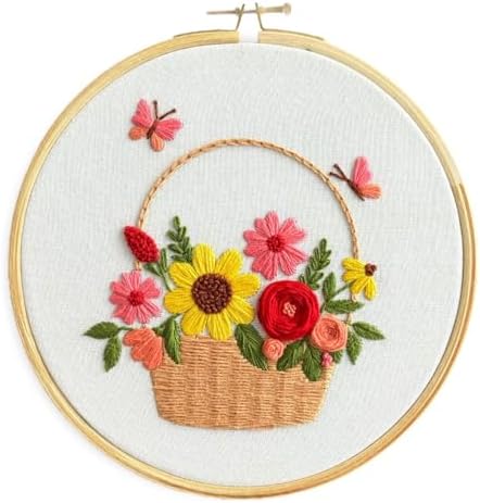 KNOT YOUR TYPE Flower Basket DIY Embroidery Kit | Beginner Friendly Kits with All Stitching Materials | Hand Embroidery Kit for Adults | Perfect for Gifting DIY Kit, Hobby Kit by KnotYourType