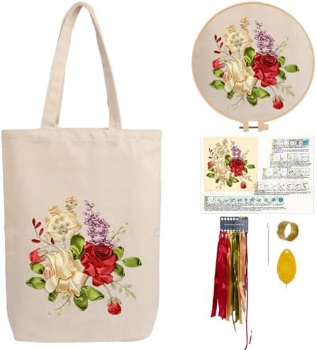 CREAWONDER Canvas Tote Bag Embroidery Kit with Pattern for Beginners, Arts and DIY Embroidery Crafts Kits for Adults, Include Instructions, Embroidery Hoops, Color Threads and Tool by Unknown