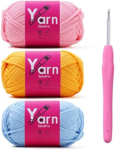 Beginner Yarn for Crocheting Cotton Crochet Yarn #4 Mixed Colors by Sekafris