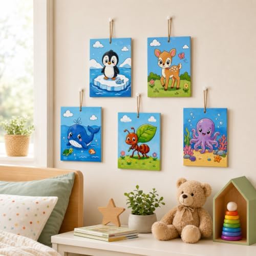 15 Pcs Unfinished Wood Crafts to Paint for Adults, 5.9x4.7 Inch Animal Paintable Wood Slices Craft Supplies with Ropes, Bulk Predrilled Wooden Ornaments for DIY Painting Craft Decor - Image 3