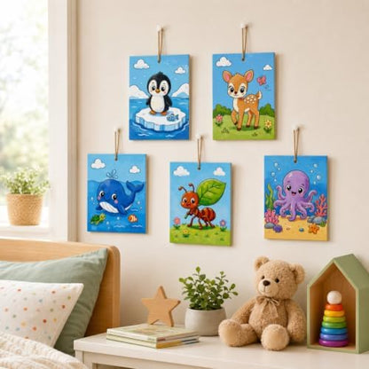 15 Pcs Unfinished Wood Crafts to Paint for Adults, 5.9x4.7 Inch Animal Paintable Wood Slices Craft Supplies with Ropes, Bulk Predrilled Wooden Ornaments for DIY Painting Craft Decor - Image 3