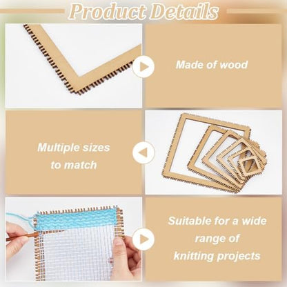 BENECREAT 6 Sizes Poplar Wood Weaving Loom Kit, Square DIY Weaving Loom DIY Weaving Art Tapestry Loom for Hanging Decor Woven Tapestry Knitted Crafts Making, 4.5mm Thick - Image 4