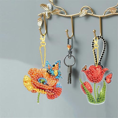 LAKEQUILL 15Pcs 5D DIY Diamond Art Painting Keychain Kits - Double Sided Flower Pendants Decorative Key Rings for Adults Beginners Craft - Image 2