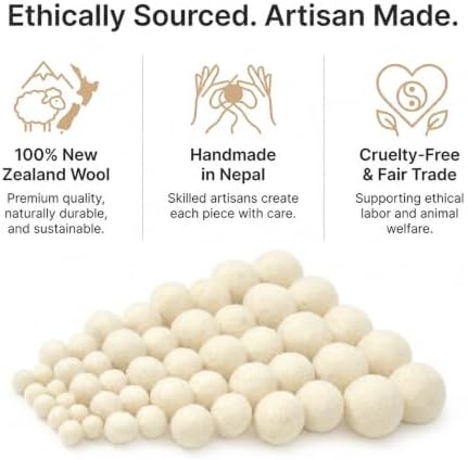 Glaciart One Wool Felt Balls, Felt Ball (50 Pieces) Mixed Sizes from 1 to 3 Centimeters, Handmade Felted Pure White Color - Bulk Small Puff for Felting and Garland - Image 3