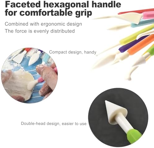 CoguZed 9 Pcs Clay Sculpting Tools Kit, Double Head Pottery Modeling Clay Carving Tools, Plastic Clay Tools, Air Dry Clay Tools for Crafts and DIY Projects Assorted Colors - Image 3
