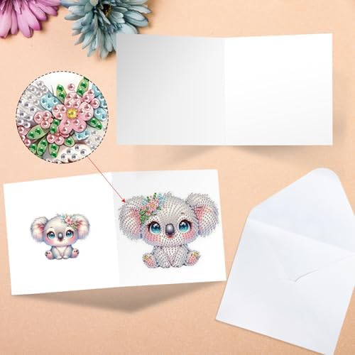 MVVMTOP 6pcs Diamond Art Painting Greeting Card, DIY Koala Diamond Art Greeting Card for Blessing and Wishe Special Shaped Diamond Arts Crafts for Birthday Thanksgiving Day - Image 4