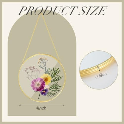 4 Inch 4 Pcs Pressed Flower Frames Double Glass Frame Wall Decor, Gold - Image 2