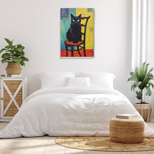 Bowetile Framed Paint by Numbers Kit for Adults Beginner, Black Cat Adults' Paint-by-Number Kits on Canvas, Easy Acrylic Number Painting Kits Home Wall Decor Birthday Gifts, 8x12 in - Image 4