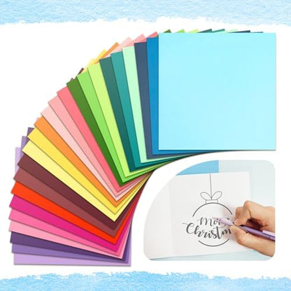 6 x 6 Inch Sqaure Blank Cards with Envelopes 100LB Folded Greeting Cards 24 Assorted Colors 48 Thick Plain Card Stock for Card Making, Photo Cards, Embroidery - Image 3