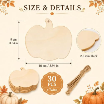 MAQIHAN Wooden Pumpkin Craft Kit 30 Pcs - Unfinished Fall Halloween Decor - Image 7
