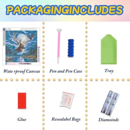 Lophomie Diamond Art Kits for Adults, 5D Deer & Eagle Diamond Painting Kits - Image 6