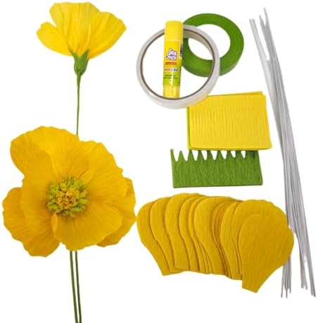 Crepe Paper Poppy Flower DIY Making Kit 24 pcs (Yellow) - Image 4