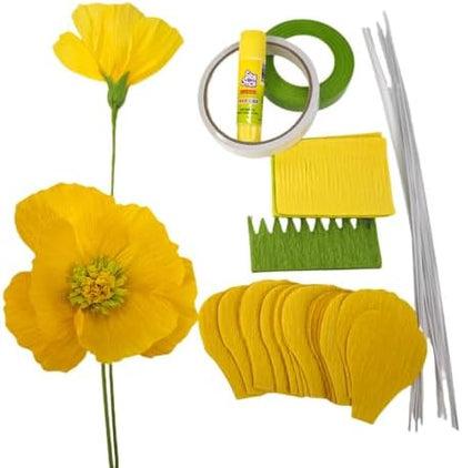 Crepe Paper Poppy Flower DIY Making Kit 24 pcs (Yellow) - Image 4