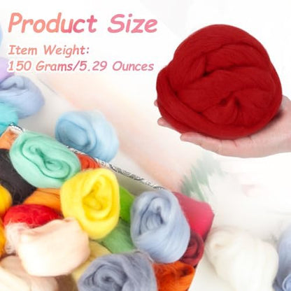 PATIKIL Wool Roving Yarn, 150G/5.3OZ Soft Felting Wool Pure Chunky Roving Yarn Bulk for Needle Felting Knitting Blanket Spinning Weaving DIY Craft, Red - Image 2