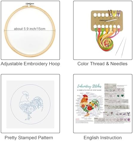 Louise Maelys Embroidery Kit for Beginners with Funny Rooster and Flower - Image 2