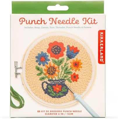 Kikkerland Flower Bouquet Punch Needle Kit – DIY Crafting Set with Hoop, Yarn, & Pattern - Image 2