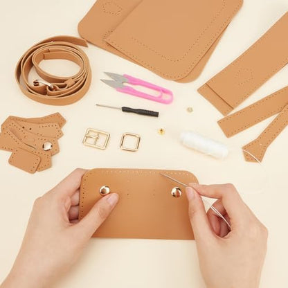 WADORN DIY Crossbody Bag Making Kits, PU Leather Shoulder Bag Sewing Set with Instruction Handmade Satchel Handbag Making Kit Purse Sewing Kit for Women Handicraft Gift, 7.1x2.8x4.7 Inch(Khaki) - Image 3