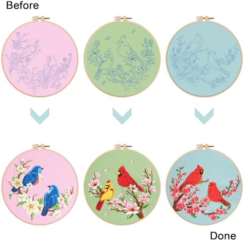 Nuberlic 3 Pack Embroidery Kit for Beginners with Cardinal & Blue Bird - Image 5