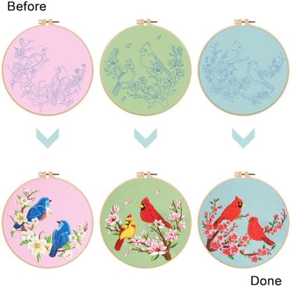 Nuberlic 3 Pack Embroidery Kit for Beginners with Cardinal & Blue Bird - Image 5