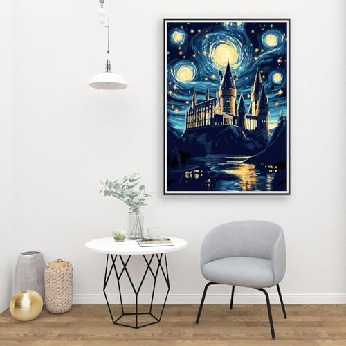 AALBLAC Magic Castle Paint by Numbers Kit for Adults Beginner - Starry Night Castle Paint by Numbers Canvas, DIY Abstract Landscape Oil Painting for Gift Home Wall Decor 16x20inch - Image 4