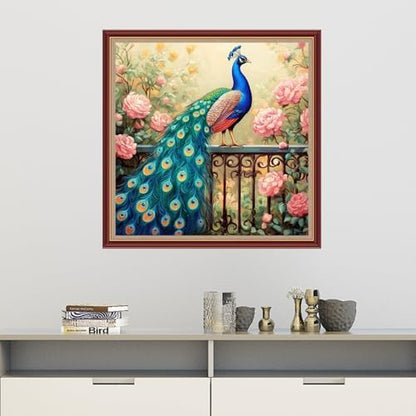 Dooxvey Cross Stitch Kits for Adults Beginners,Full Range of Cross-Stitch Stamped Kits Needlepoint Kits for Beginners Embroidery Kits 11CT Cross Stitch Patterns-Flower Blue Peacock 18x18 inch - Image 2
